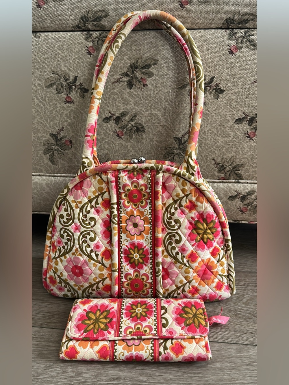 Vera Bradley Quilted Floral Dome Shoulder Bag with matching wallet set